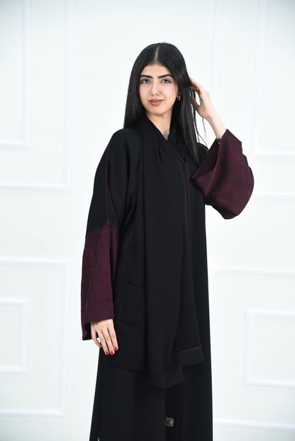 عباية سوداء كاجوال صيفي مع قيطان وأكمام عودي