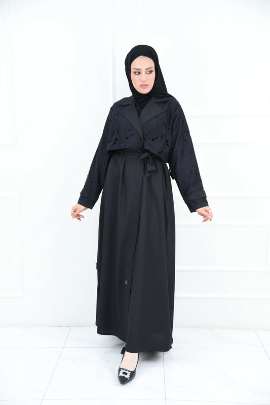 عباية بليزر سوداء كروازية بحزام