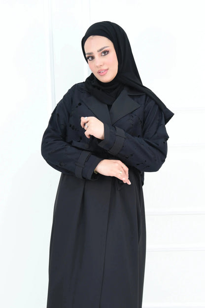 عباية بليزر سوداء كروازية بحزام